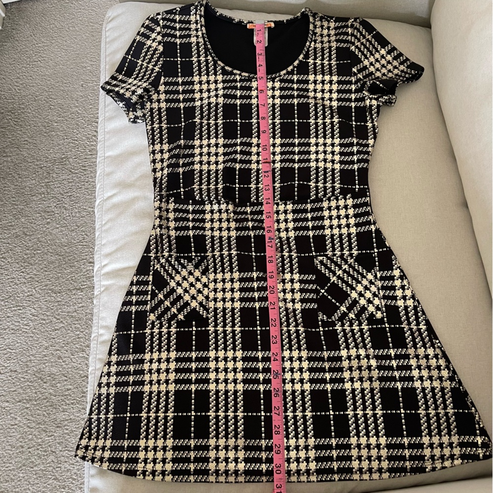 Black Plaid Metallic Gold Mini Dress